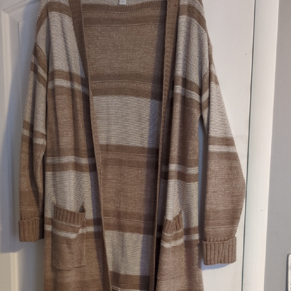 New York & Company Brown and Cream Striped Cardigan